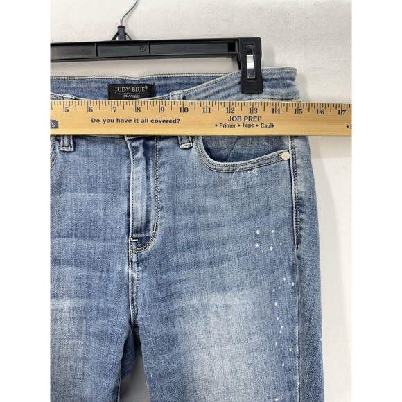 Judy Blue Splatter Raw Hem Skinny Jeans Size 7/28 Light Wash Stretch #82373 LT - Picture 5 of 9